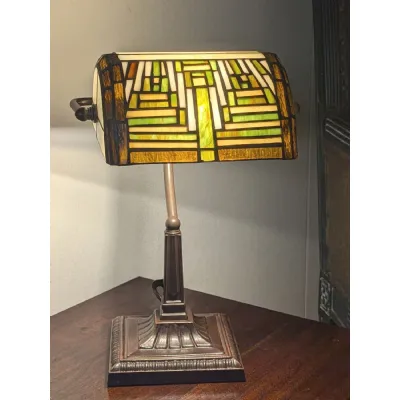 Multicoloured Art Deco Tiffany Style Bankers Table Lamp 38cm