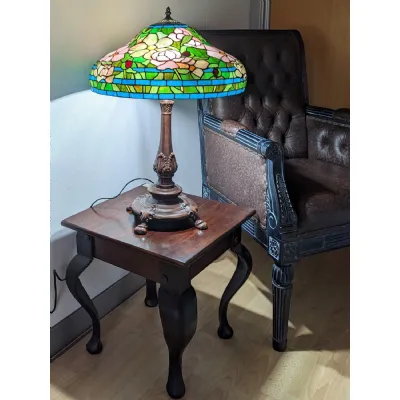 Multi Colour Zinc Table Lamp with Floral Glass Shade 65cm