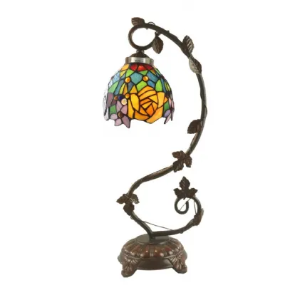 Rose and Snowdrop Tiffany Table Lamp Vine Leaf Base 54cm