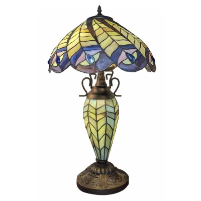 Peacock Designed Glass Shade Double Table Lamp 56cm