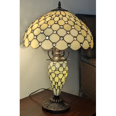 Large Cream Jewelled Design Double Lamp Resin Base 60cm
