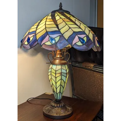 Large Peacock Design Double Lamp with Resin Base 60cm