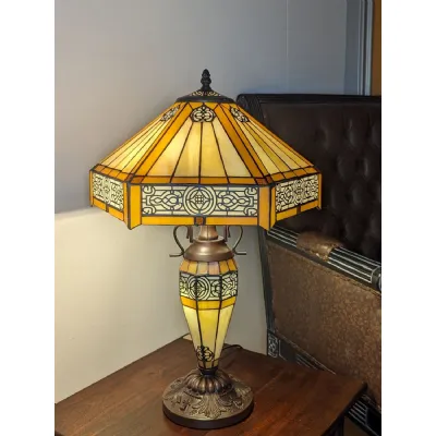 Modern Amber and Cream Art Deco Double Tiffany Table Lamp 56cm