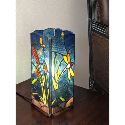 Glass Riverbank and Dragonfly Square Lamp 27cm
