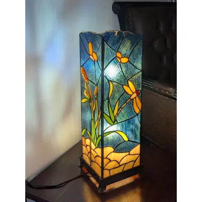 Multi Colour Riverbank and Dragonfl Square Lamp 46.5cm