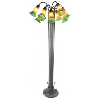 Traditional Amber and Green Glass 12 Lily Floor Lamp 149cm