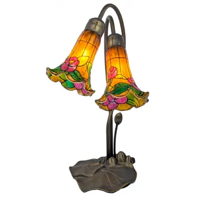 Glass and Metal Double Lily Table Lamp Rose Shade 40cm