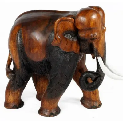 Dark Wood Large Elephant Sculpture 26cm