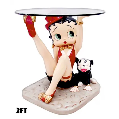 Modern Multicolour Betty Boop Resin Lamp Table with Glass Top 61cm