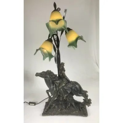 Lady Horse Lamp with 3 Amber Green Shades