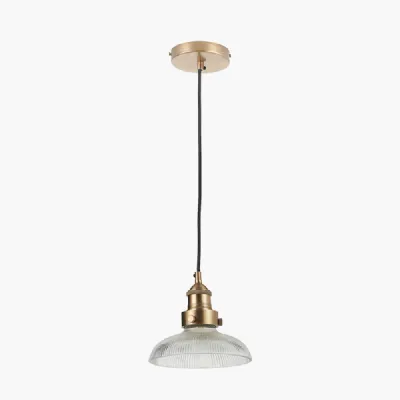 Bowery Ribbed Glass with Antique Brass Fitting Elec Pendant