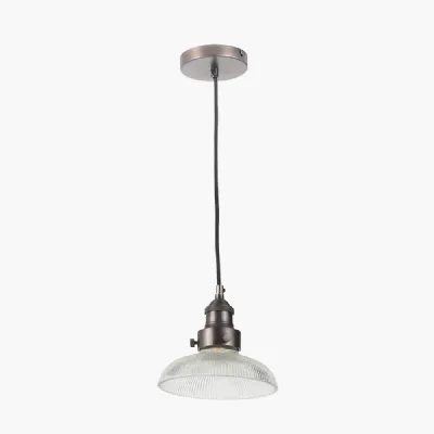 Bowery Ribbed Glass with Antique Bronze Fitting Elec Pendant
