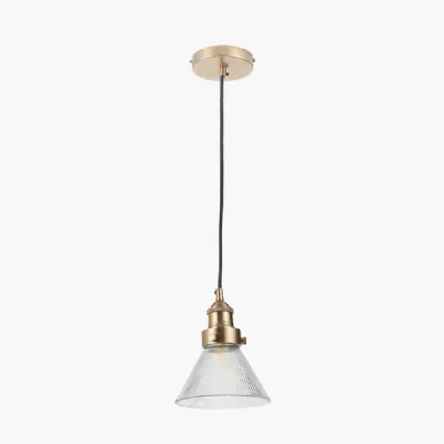Lenox Conical Ribbed Glass with Antique Brass Fitting Elec Pendant