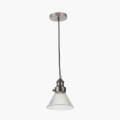 Lenox Conical Ribbed Glass with Antique Bronze Fitting Elec Pendant