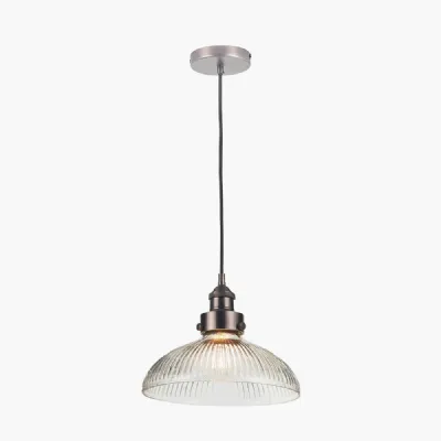 Bowery Large Ribbed Glass with Antique Bronze Fitting Elec Pendant