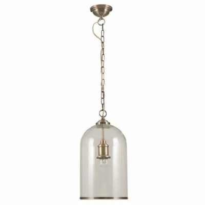 Clear Glass and Antique Brass Pendant