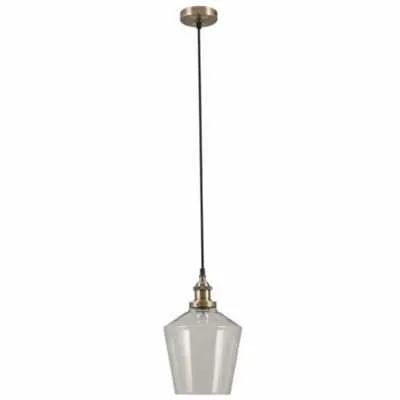 Antique Brass Metal and Clear Glass Pendant