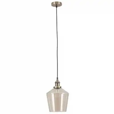 Antique Brass Metal and Glass Pendant With Copper Cable