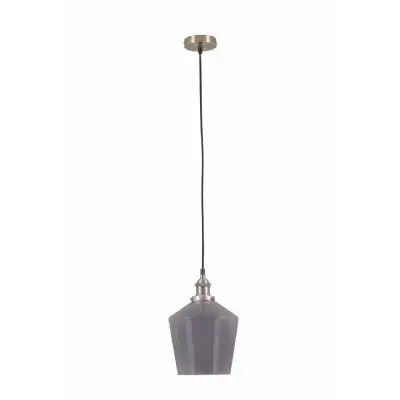 Antique Brass Metal Grey Smoked Glass Pendant Light