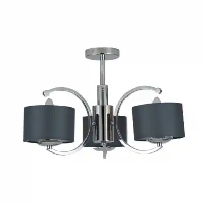 Silver 3 Arm Semi Flush Pendant Light Grey Shades
