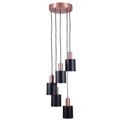 Black and Antique Copper 5 Drop Pendant Ceiling Light