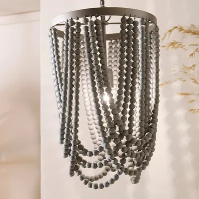 Grey Wash Wood Braided Sash Round Pendant Ceiling Light