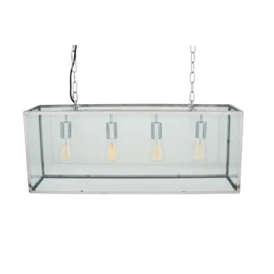 Industrial Silver Metal and Glass 4 Bulb Pendant Light