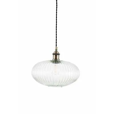 Clear Ribbed Glass Oval Pendant