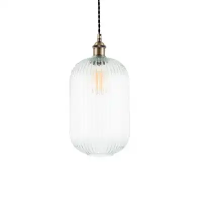 Brass Ribbed Glass Pendant Ceiling Light