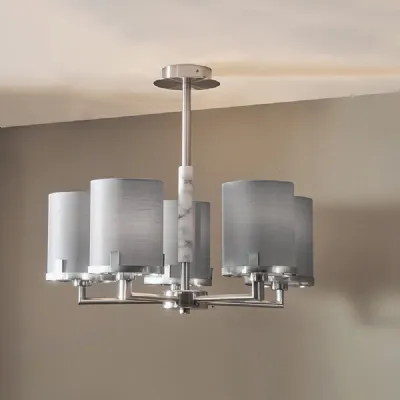 Brushed Nickel Grey Marble 5 Arm Pendant Light
