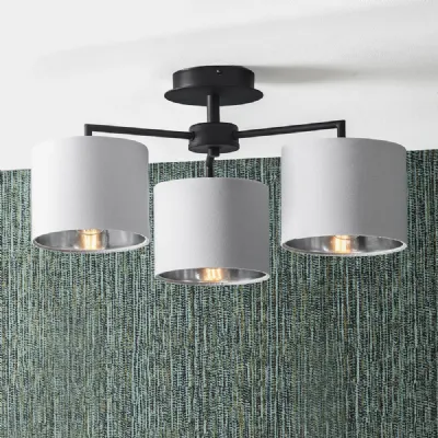 Matt Black and Ivory 3 Light Pendant Chandelier