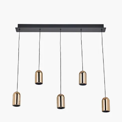 Xena Black and Rose Gold Metal 5 Drop LED Pendant