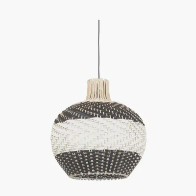 Rowan Natural Rattan Black and White Woven Pendant