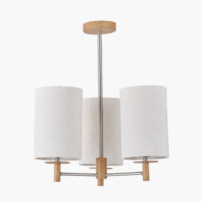 Bonham Natural Wood Veneer and Silver Metal 3 Light Pendant