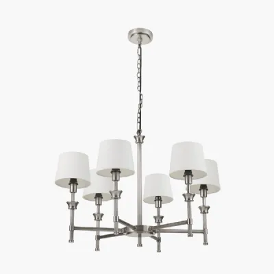 Salvatore Antique Silver Metal 6 Arm Pendant with Pelham 15cm White Handloom Tapered Candle Clip Lampshades