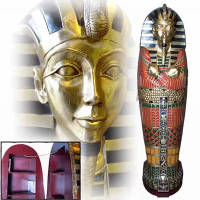 Egyptian Gold Polyresin Sarcophagus CD and DVD Storage Cabinet 192cm