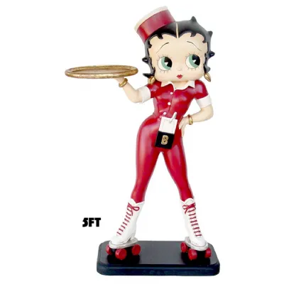 Modern Red Resin Betty Boop Roller Skate Waitress Statue with Tray 152cm