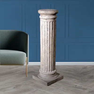 Fluted Round Pedestal Column Roman Stone Finish 94cm