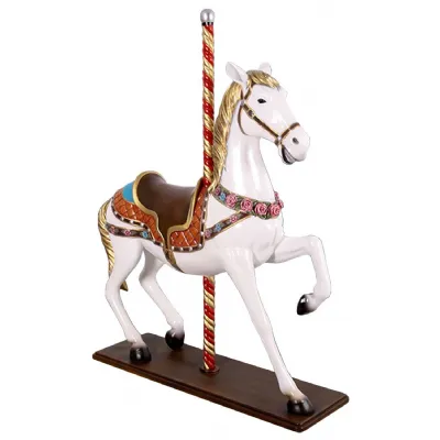 Classic White Polyresin Carousel Horse Statue with Gold and Red Details 167cm