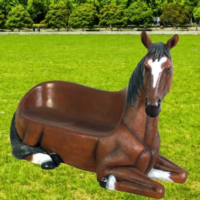 Brown Polyresin Horse Bench Outdoor Seating