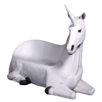 White Polyresin Unicorn Bench Outdoor Seat
