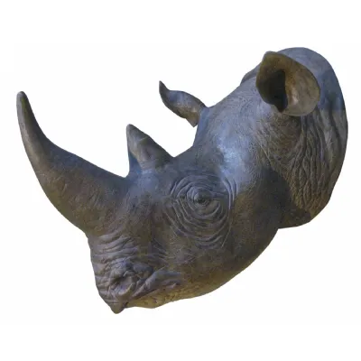 Grey Polystone Wall Sculpture Rhinoceros Head 116cm