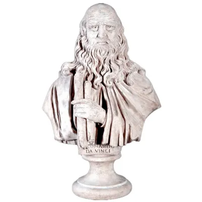 Roman Stone Finish Da Vinci Bust Sculpture Decor 77.5cm