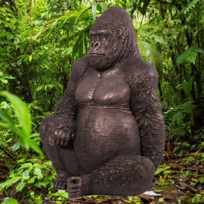 Modern Bronze Effect Fibreglass Sitting Gorilla Statue 114cm