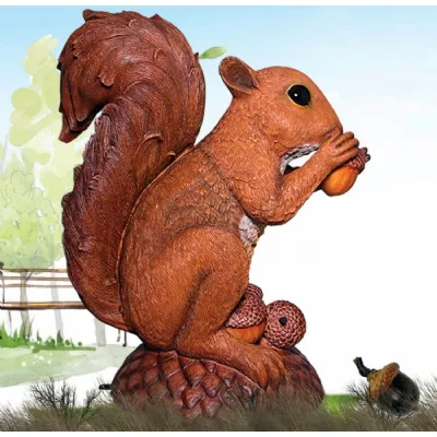 Red Fibreglass Squirrel Sculpture Hand Painted Finish