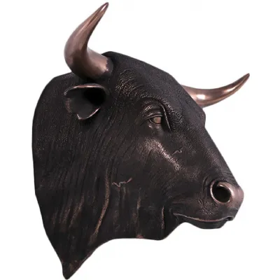 Modern Bronze Polyresin Bull Head Decorative Wall Sculpture 76cm