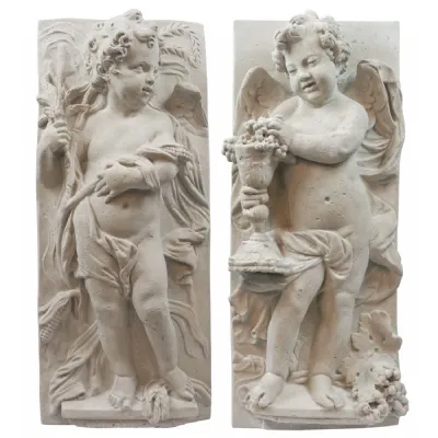 Roman Stone Finish Cherub Wall Panels Set of 2