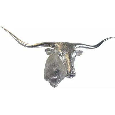 Silver Polyresin Wall Art Texas Longhorn 180cm