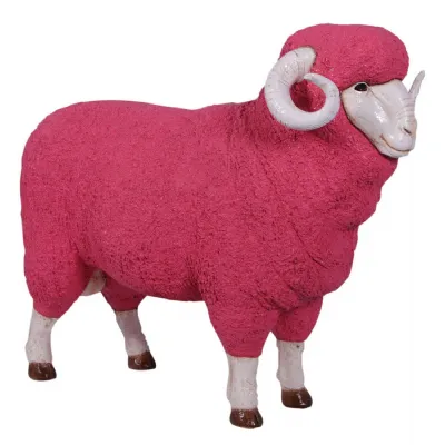 Pink Hard Stone Finish Merino Ram Sculpture 110cm
