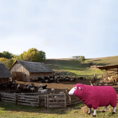 Modern Pink Polystone Merino Ewe Decorative Statue 105cm